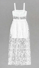 BOW-EMBELLISHED LACE MIDI DRESS IN WHITE DRESS STYLE OF CB 