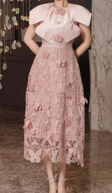 BUTTERFLY EMBROIDERY CLOAK SLEEVE MIDI DRESS IN PINK DRESS STYLE OF CB 
