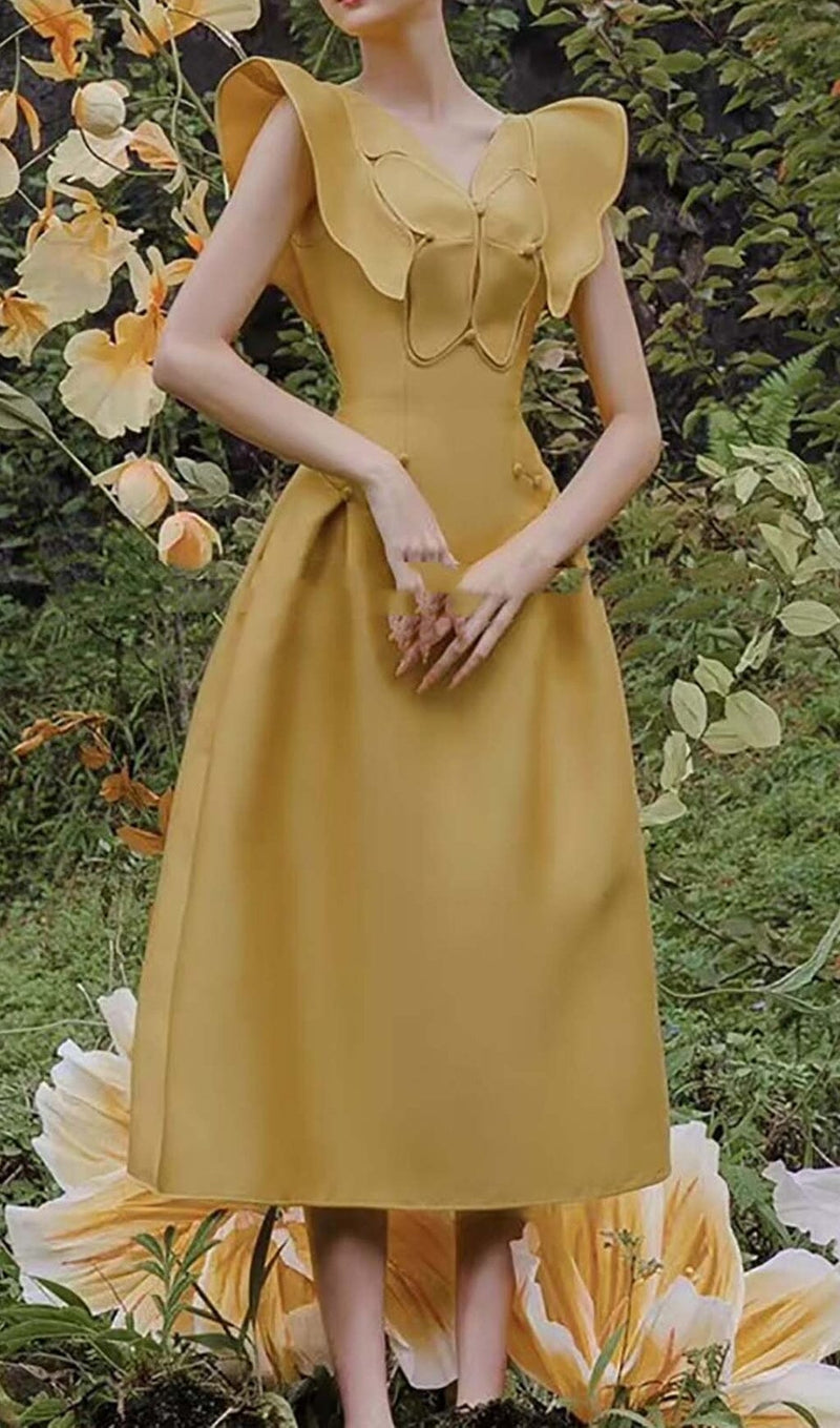 BUTTERFLY SLEEVE MIDI DRESS IN YELLOW DRESS sis label 