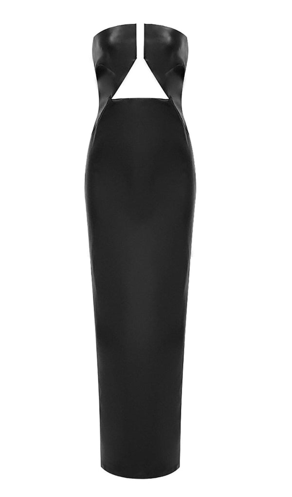 FAUX LEATHER STRAPLESS MAXI DRESS IN BLACK dresses styleofcb 