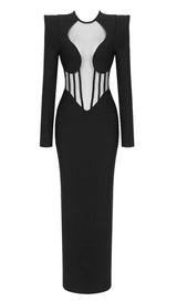 BLACK MESH CORSET DETAIL BANDAGE LONG DRESS MAXI BANDAGE DRESSES & GOWNS styleofcb 