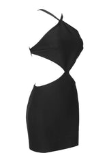 BUTTON BACKLESS HALTE MINI BANDGE DRESS IN BLACK Dresses styleofcb 