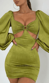 CAGE SLEEVE HOLLOW MINI DRESS IN GREEN styleofcb 