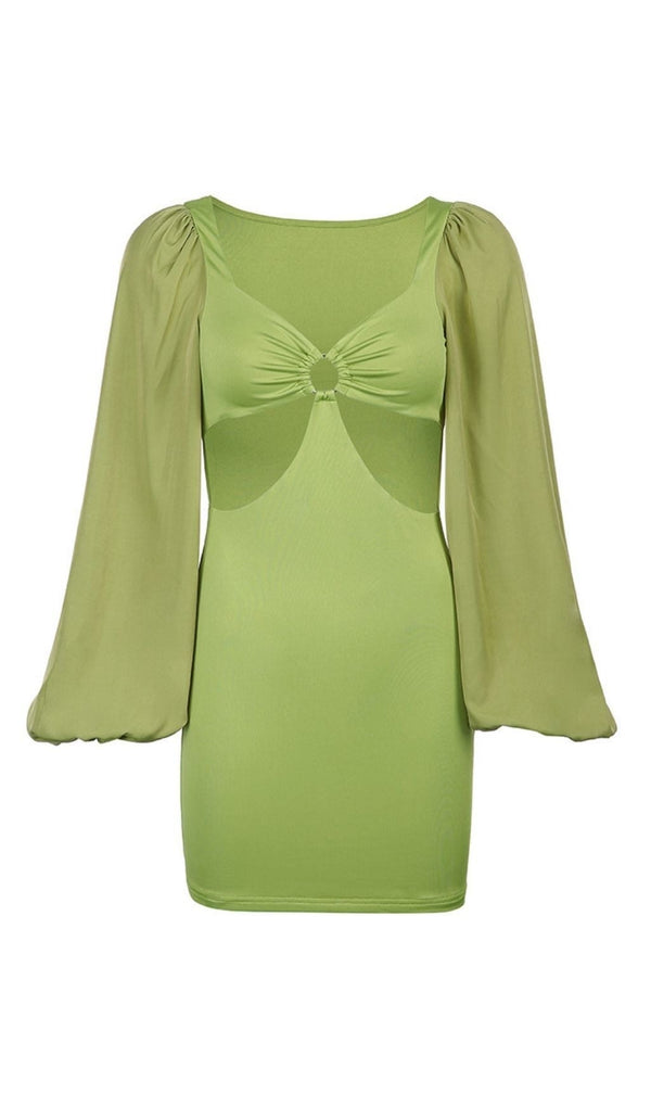 CAGE SLEEVE HOLLOW MINI DRESS IN GREEN styleofcb GREEN XS 