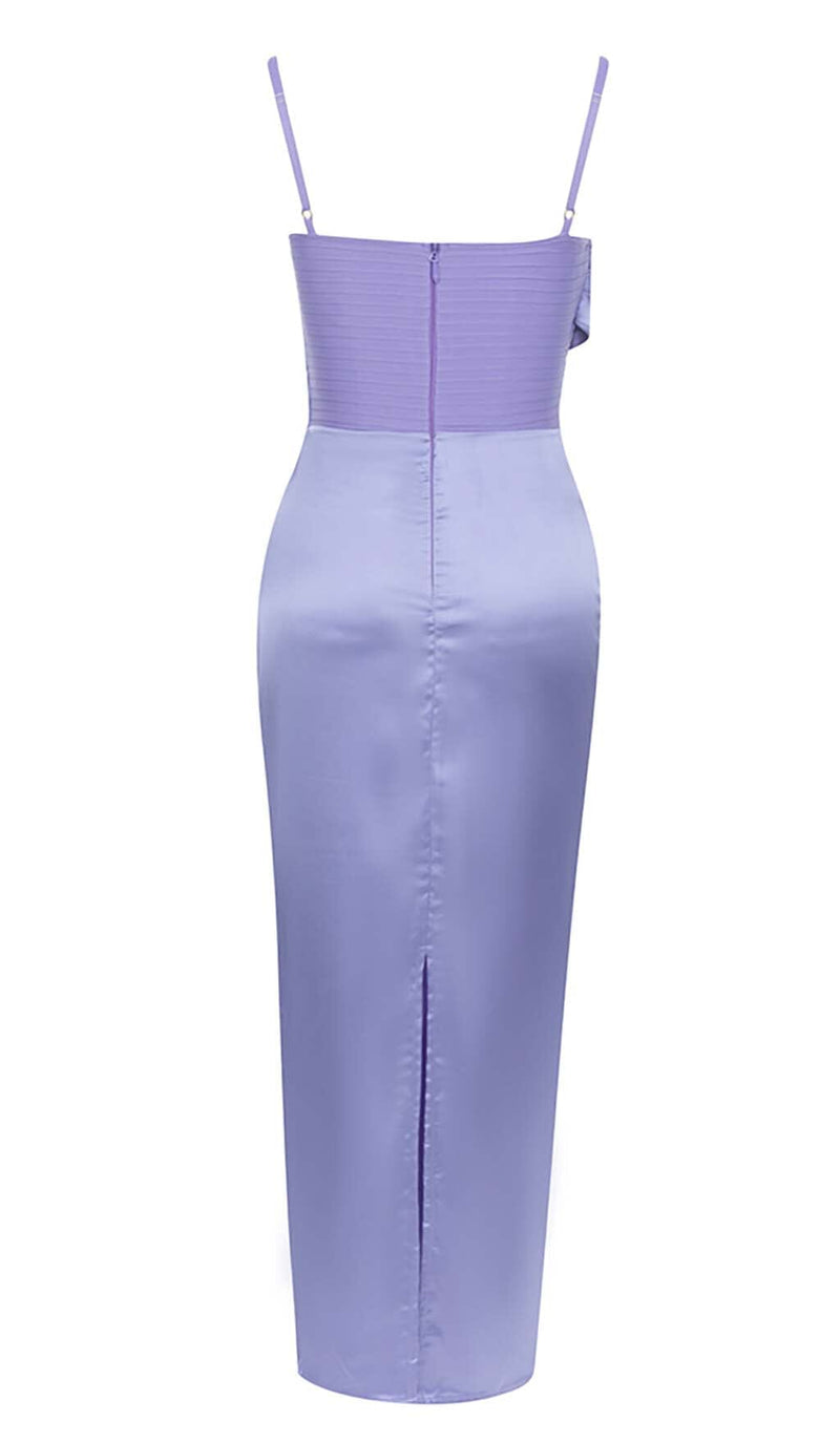 COWL NECK SATIN SPLIT THIGH MIDI DRESS IN ORCHID DRESS STYLE OF CB 