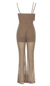 COWL-NECK SEQUIN JUMPSUIT IN KHAKI DRESS STYLE OF CB 