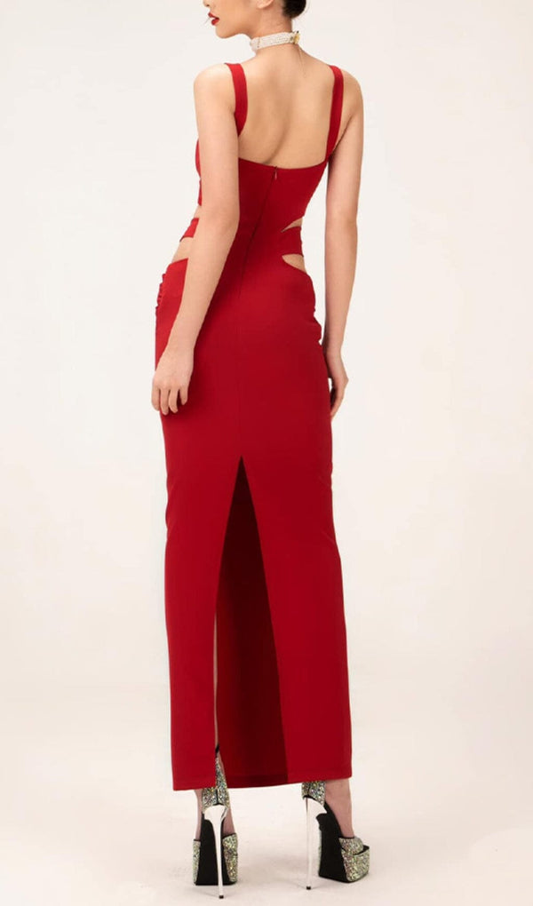 CRTSRAL EMBELLISHED HOLLOW MIDI DRESS IN WINE DRESS sis label 