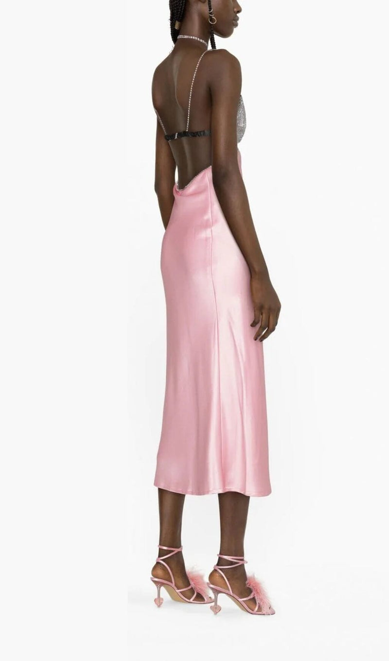CRYSTAL-EMBELLISHED SLIP MIDI DRESS IN PINK DRESS STYLE OF CB 