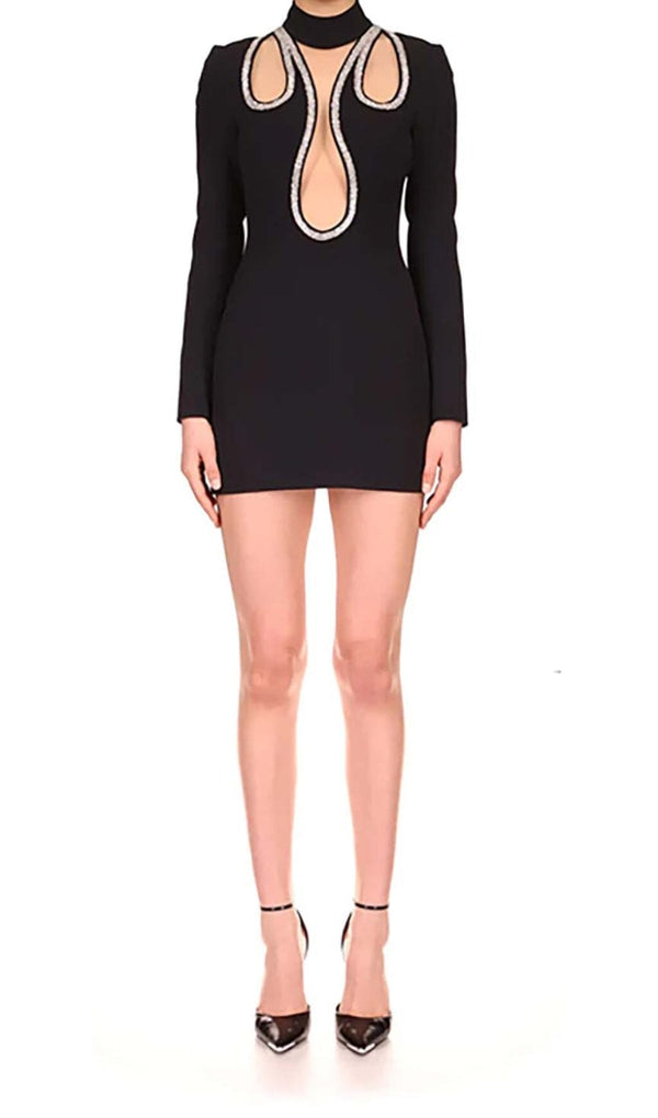 CRYSTAL-EMBELLISHED FLAME MINI DRESS IN BLACK DRESS STYLE OF CB 