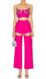 CRYSTAL STITCHED CUTOUT TWO PIECE SET IN PINK DRESS sis label 