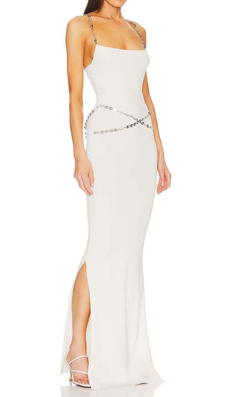 CRYSTAL STRAPPY BANDAGE MAXI DRESS IN WHITE DRESS sis label 