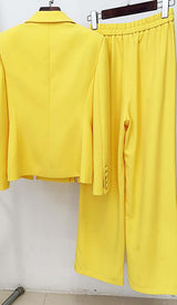 CRYSTAL TRIM CUTOUT JACKET SUIT IN YELLOW sis label 