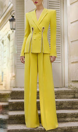 CRYSTAL TRIM CUTOUT JACKET SUIT IN YELLOW sis label 