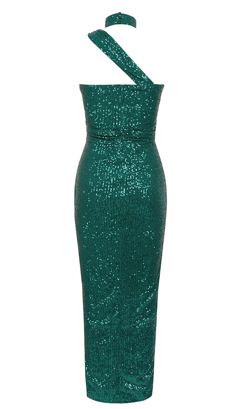 CUT OUT SEQUINS MAXI DRESS IN FOREST GREEN DRESS STYLE OF CB 