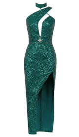 CUT OUT SEQUINS MAXI DRESS IN FOREST GREEN DRESS STYLE OF CB 