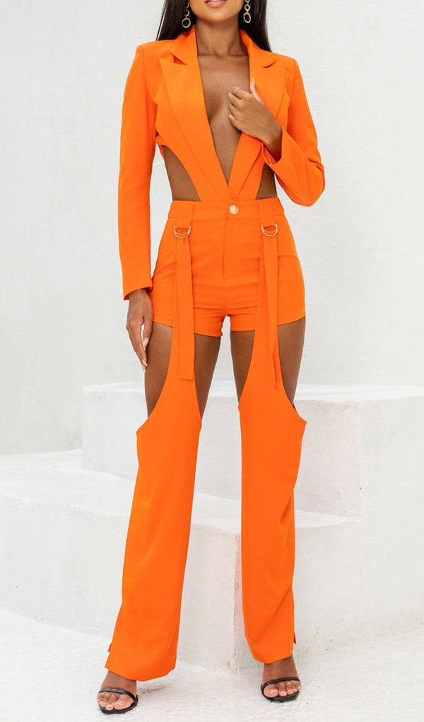 CUTOUT BACKLESS THREE PIECE SET IN ORANGE DRESS STYLE OF CB 