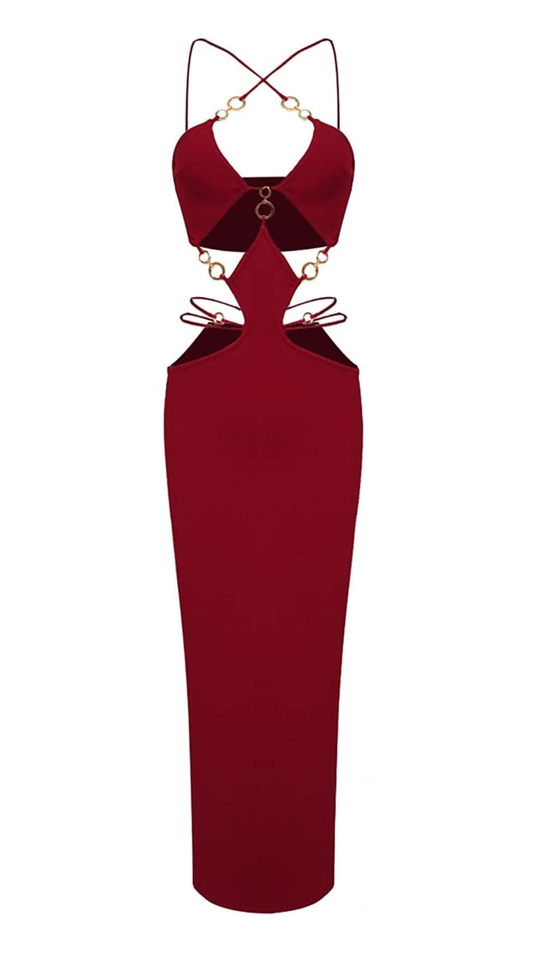 CUTOUT CHAIN MAXI DRESS IN RED DRESS STYLE OF CB 
