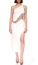 CUTOUT CRYSTALS HIGH-LOW DRESS IN WHITE DRESS STYLE OF CB 