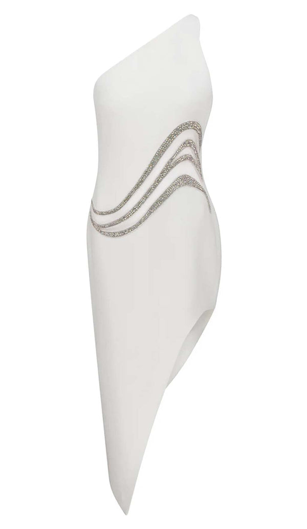 CUTOUT CRYSTALS HIGH-LOW DRESS IN WHITE DRESS STYLE OF CB 