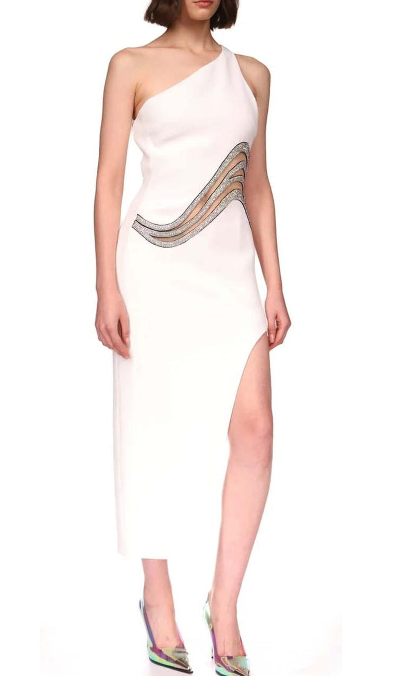 CUTOUT CRYSTALS HIGH-LOW DRESS IN WHITE DRESS STYLE OF CB 