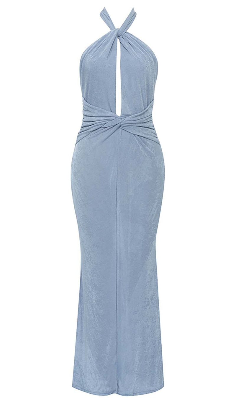 CUTOUT HALTER MIDI DRESS IN MISTY SKY DRESS STYLE OF CB 