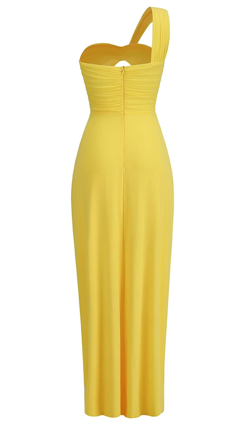 CUTOUT ONE-SHOULDER MIDI DRESS IN LEMON DRESS STYLE OF CB 