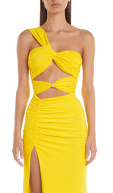 CUTOUT ONE-SHOULDER MIDI DRESS IN LEMON DRESS STYLE OF CB 