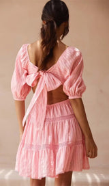 PUFF SLEEVE LACE MINI DRESS IN PINK DRESS STYLE OF CB 