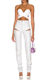 CUT OUT PU TWO-PIECE SUIT IN WHITE styleofcb 