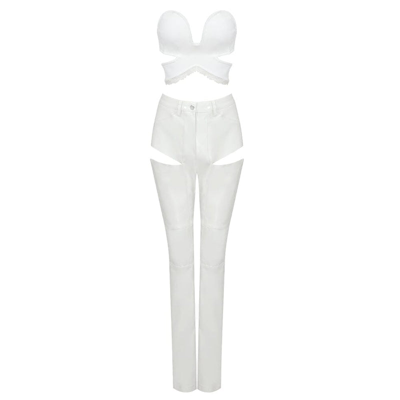 CUT OUT PU TWO-PIECE SUIT IN WHITE styleofcb 