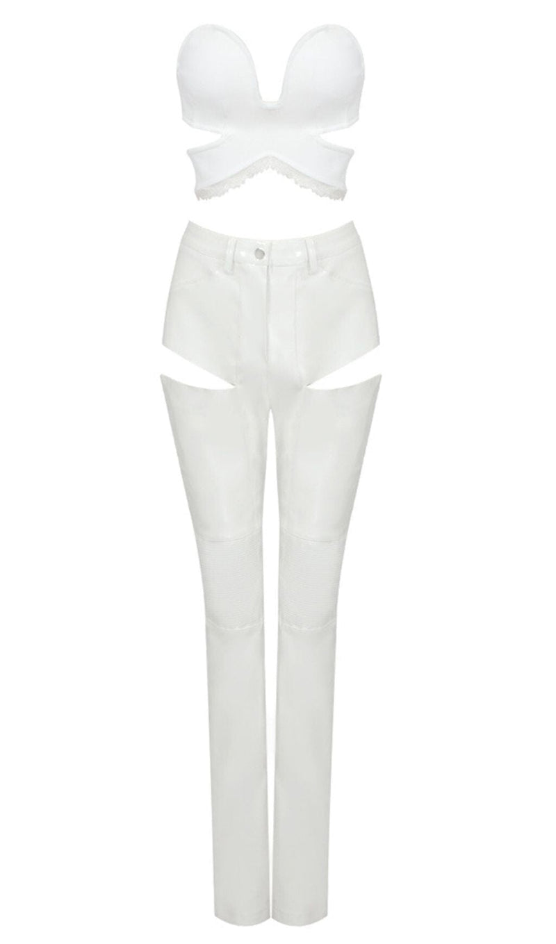 CUT OUT PU TWO-PIECE SUIT IN WHITE styleofcb 