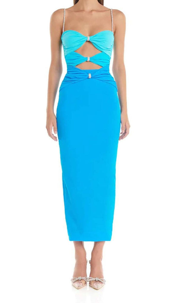 CUTOUT RHINESTONE MIDI DRESS IN BLUE DRESS STYLE OF CB 