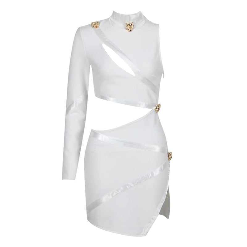 PANTHER HEAD CUT OUT ASYMMETRIC MINI BANDAGE DRESS Bandage Dresses styleofcb XS WHITE 