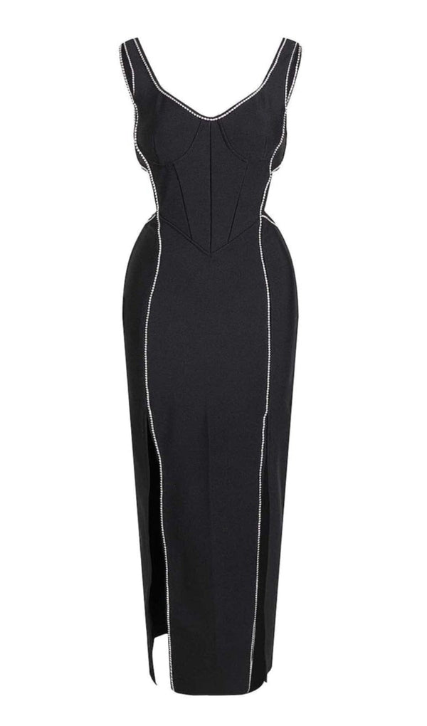 CRYSTAL TRIM MAXI BANDAGE DRESS IN BLACK Sequins Dress styleofcb 