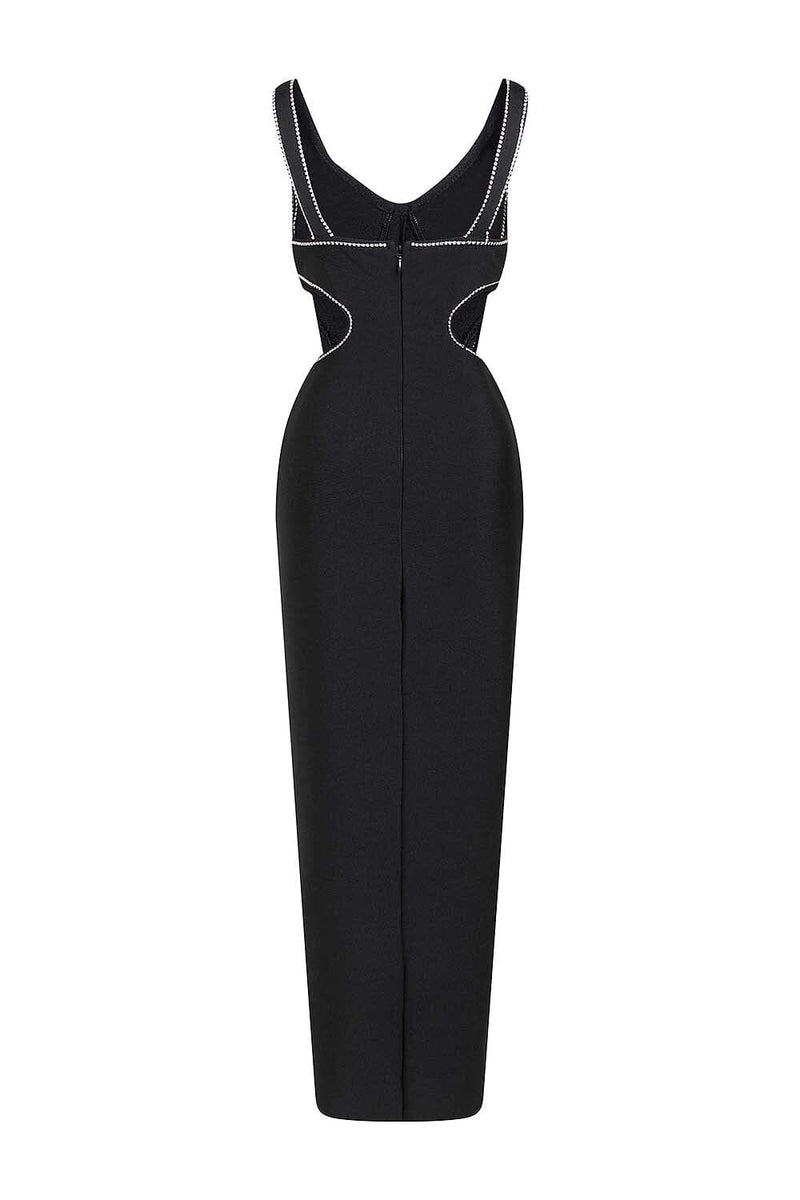 CRYSTAL TRIM MAXI BANDAGE DRESS IN BLACK Sequins Dress styleofcb 