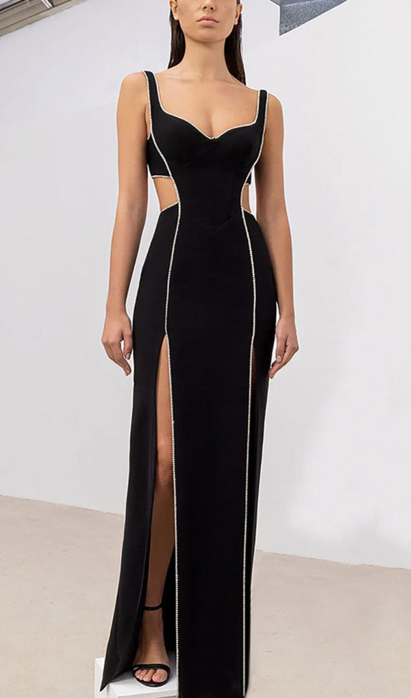 CRYSTAL TRIM MAXI BANDAGE DRESS IN BLACK Sequins Dress styleofcb 