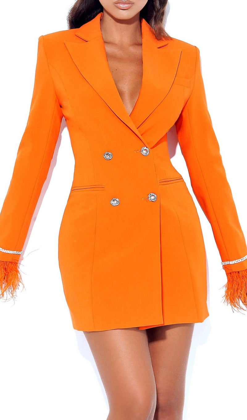 Quilla Orange Feather Crystal Sleeve Backless Blazer Dress Dresses Oh CiCi 