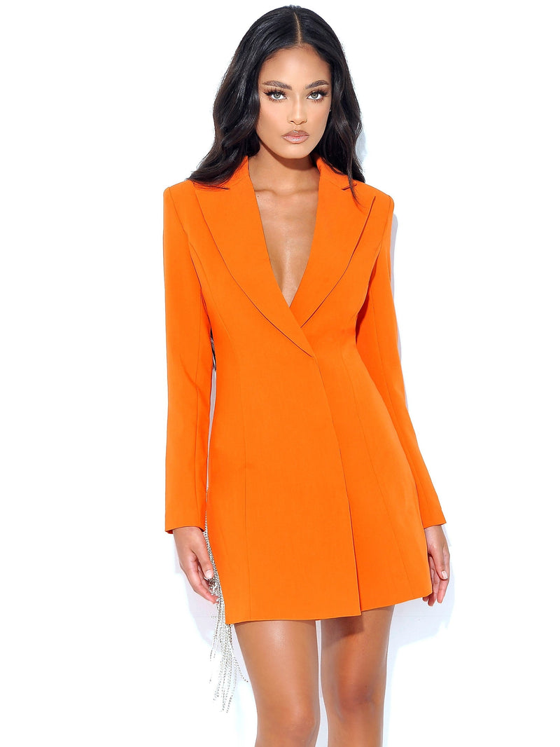 Freya Orange Crystal Fringe Blazer Dress Dresses Oh CiCi 