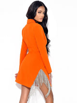 Freya Orange Crystal Fringe Blazer Dress Dresses Oh CiCi 