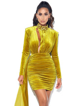 Gracyn Gold Cutout Long Sleeve Draping Velvet Dress Dresses Oh CiCi 
