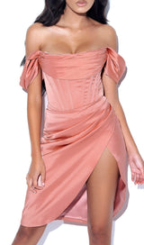 Wiley Blush Pink Satin Off Shoulder Corset Dress Dresses Oh CiCi 