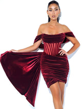 Irisa Burgundy Draping Off Shoulder Corset Dress Dresses Oh CiCi 