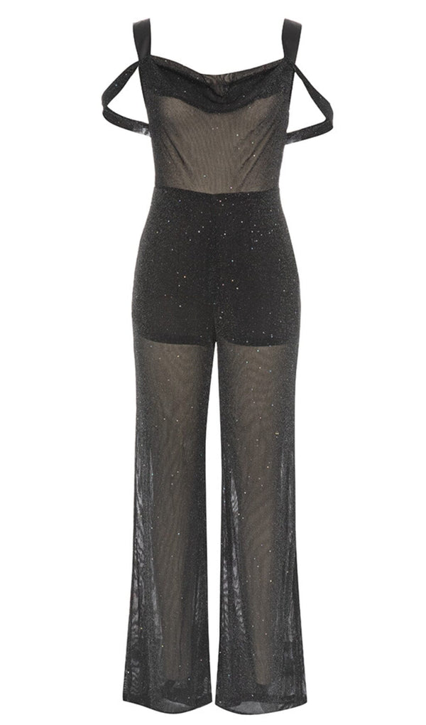 DIAMANTE MESH JUMPSUIT - BLACK DRESS STYLE OF CB 