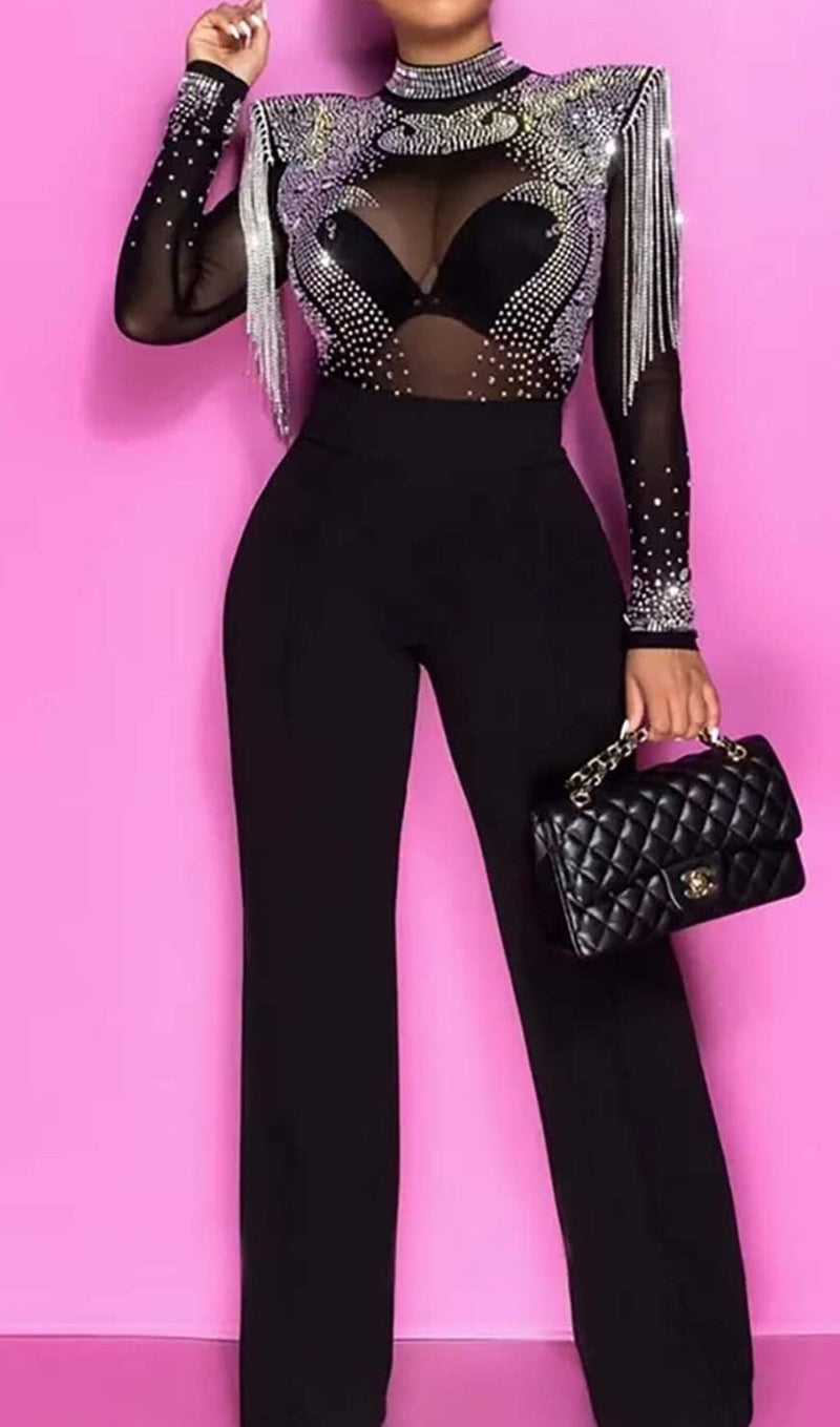 DIAMOND TASSEL TWO PIECE SET IN BLACK DRESS sis label 