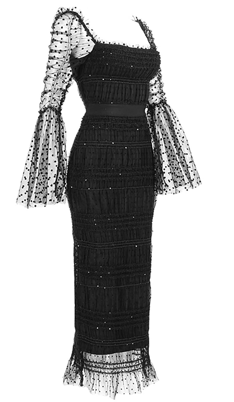 DOT MESH MIDI DRESS IN BLACK DRESS STYLE OF CB 