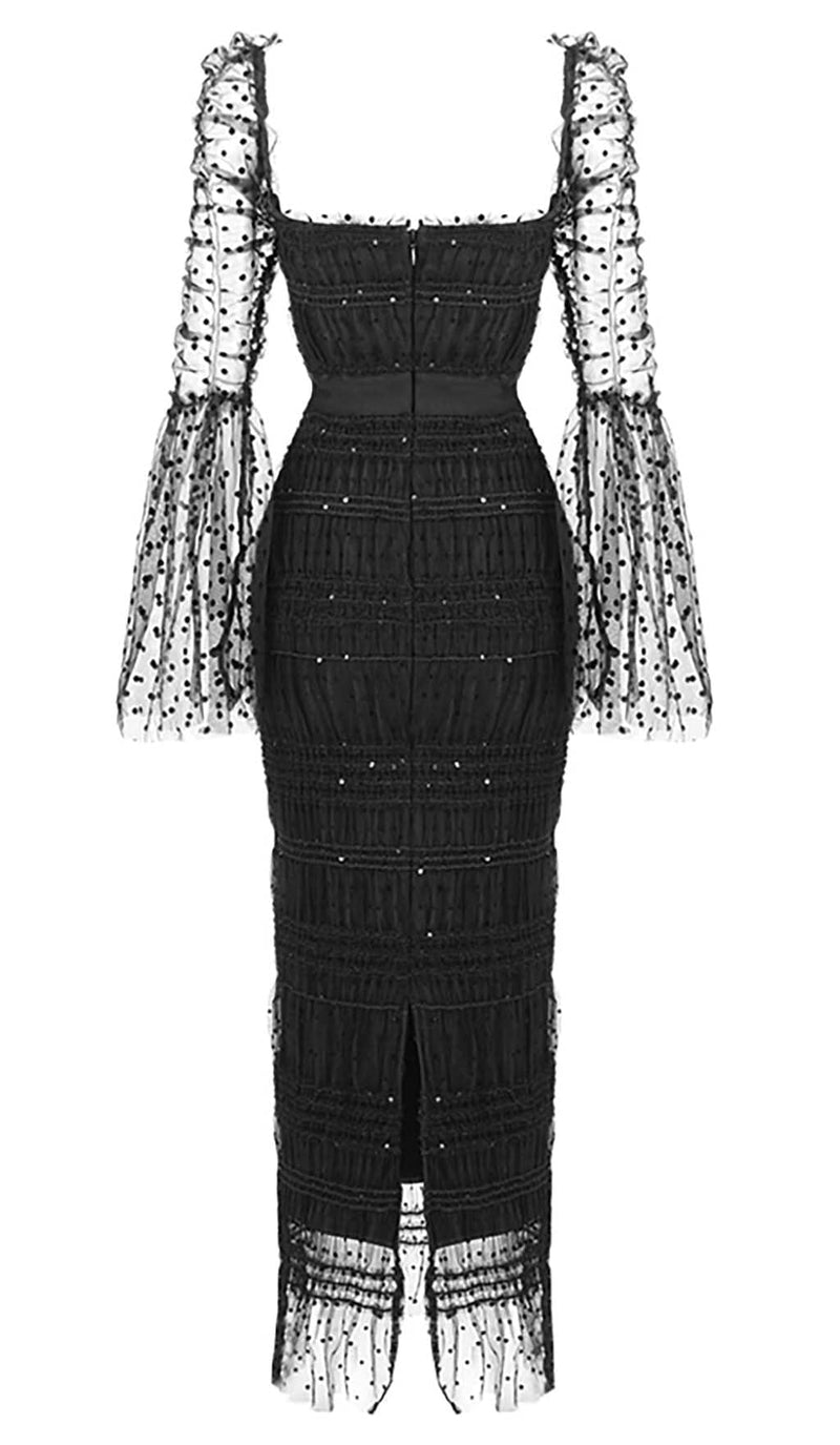 DOT MESH MIDI DRESS IN BLACK DRESS STYLE OF CB 