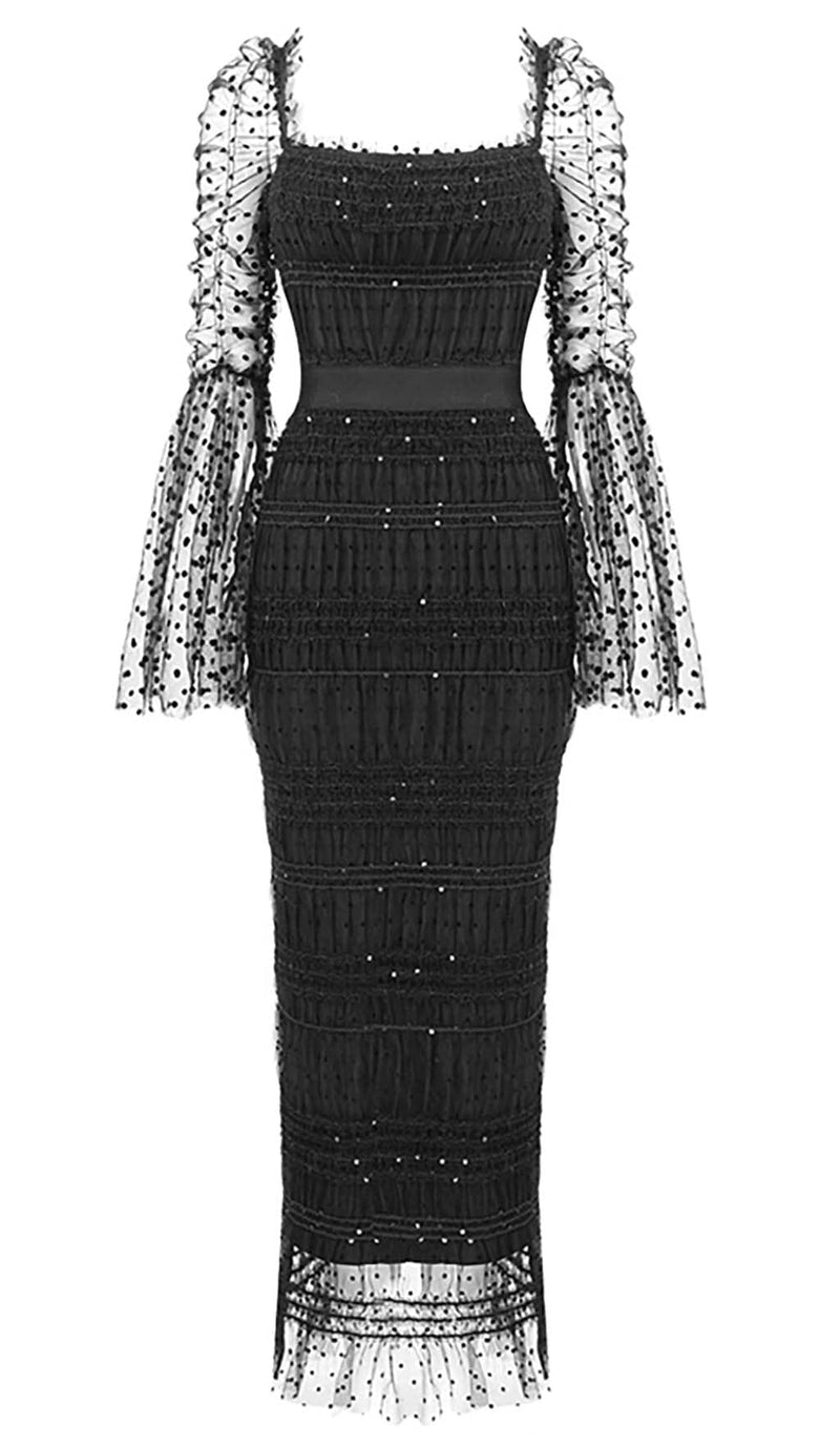 DOT MESH MIDI DRESS IN BLACK DRESS STYLE OF CB 