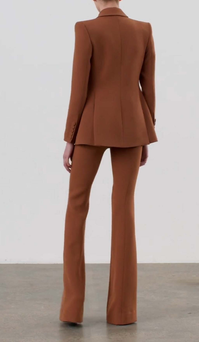 DOUBLE-BREASTED WIDE LEG JACKET SUIT IN BROWN DRESS STYLE OF CB 