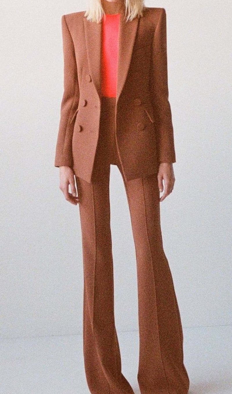 DOUBLE-BREASTED WIDE LEG JACKET SUIT IN BROWN DRESS STYLE OF CB 