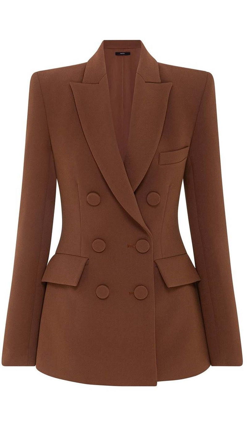 DOUBLE-BREASTED WIDE LEG JACKET SUIT IN BROWN DRESS STYLE OF CB 